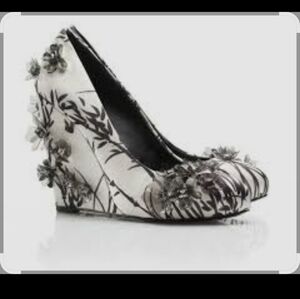 Tory Burch Floral Purple and Cream Women's Wedge Shoes